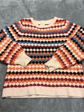 Fat Face Cream Multicolor Diamond-Pattern Crew Sweater